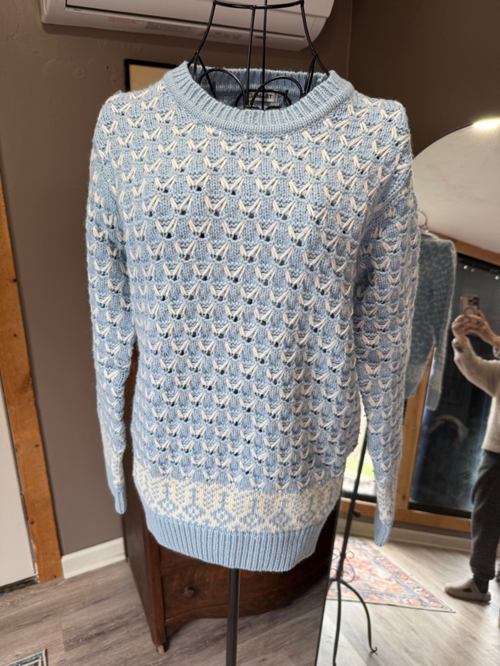 Light Blue & Cream Crewneck Knit Sweater